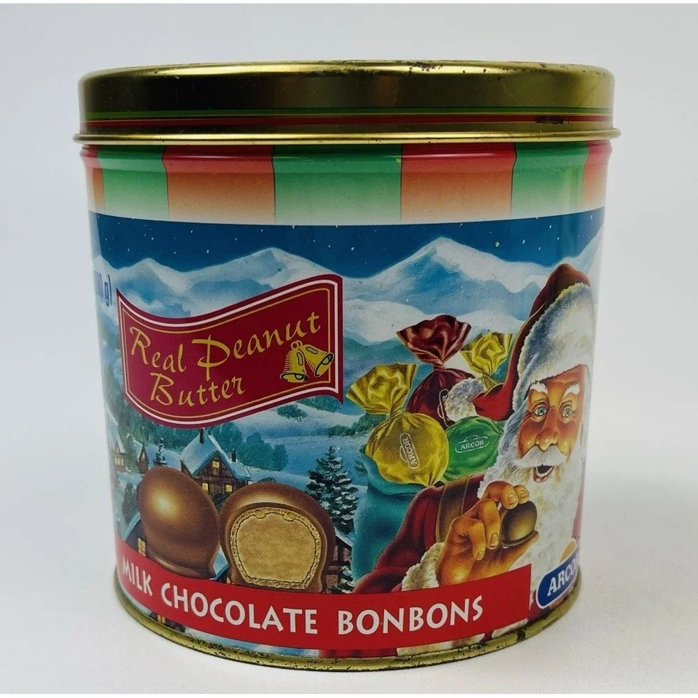 Vintage Real Peanut Milk Chocolate BonBons  Cylinder Holiday Classic Tin Can